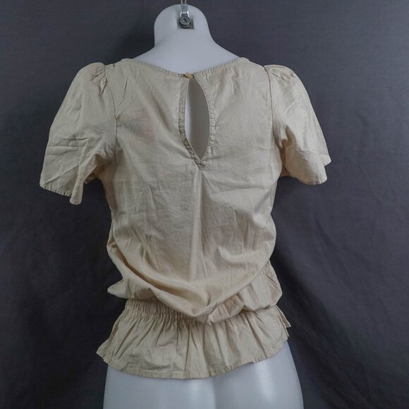 Mudd Womens Top Small Tan Boho Peplum Indie Artsy Clean Girl Studded NEW - Picture 5 of 14